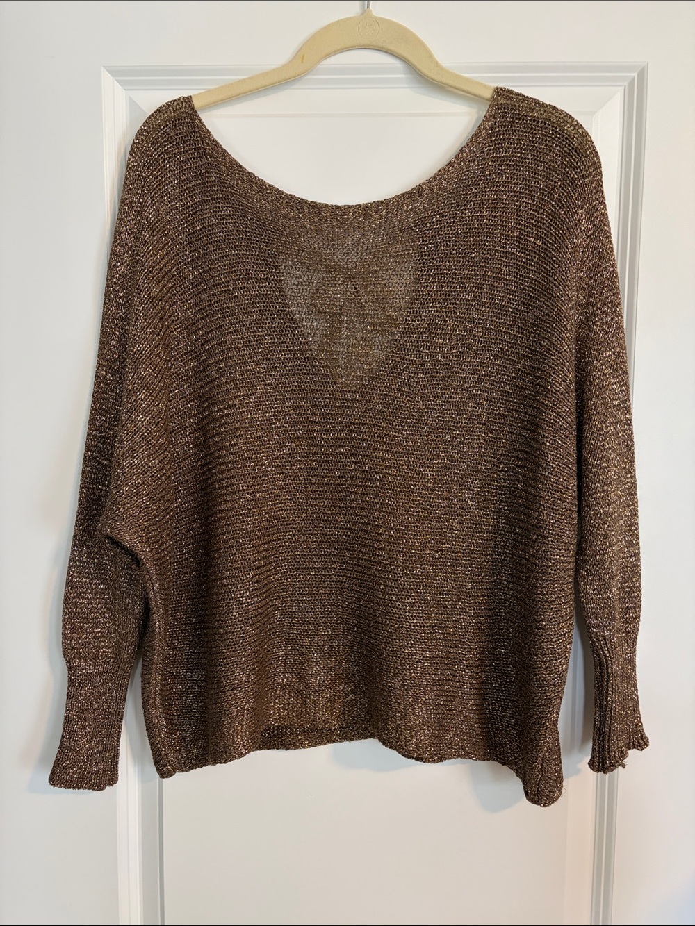 Metallic Gold Scoop-Neck Lightweight Knit Sweater